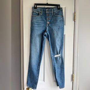 J. Crew 10” High-Rise Skinny Distressed Denim Button Fly, Size 27 EUC